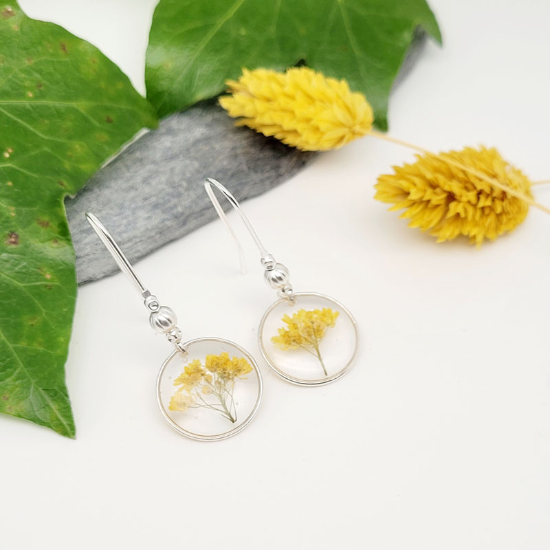 Boucles D'oreilles Fleur Avec Pompon - Argent 925, Zircon - Longues Pendantes Hypoallergéniques