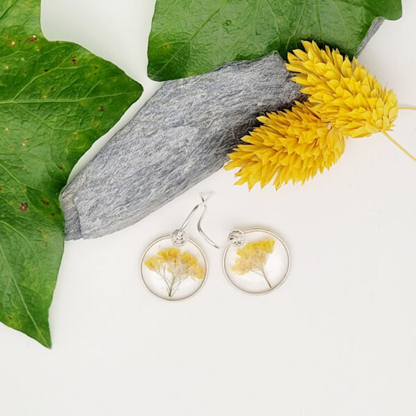 Boucles d'oreilles argent 925 fleur corbeille d'or à plat