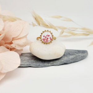 Bague acier inoxydable doré fleurs carottes sauvages rose