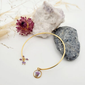 Bracelet plaqué or pierre améthyste fleur géranium fluet lcreative
